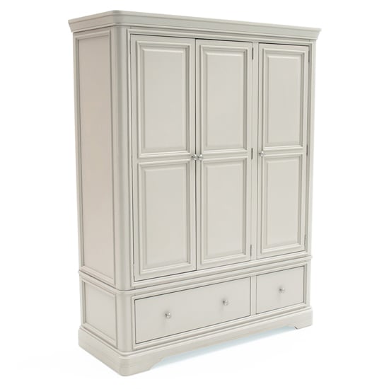 Macon Wooden Wardrobe With 3 Doors 2 Drawers In Taupe