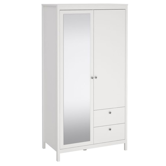 Macron Mirrored Wooden Wardrobe 2 Doors 2 Drawers In White