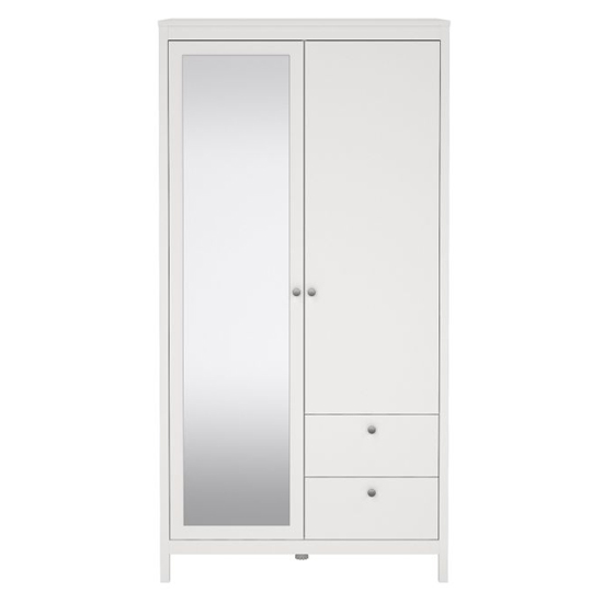 Macron Mirrored Wooden Wardrobe 2 Doors 2 Drawers In White