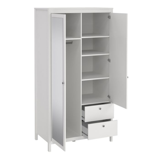 Macron Mirrored Wooden Wardrobe 2 Doors 2 Drawers In White