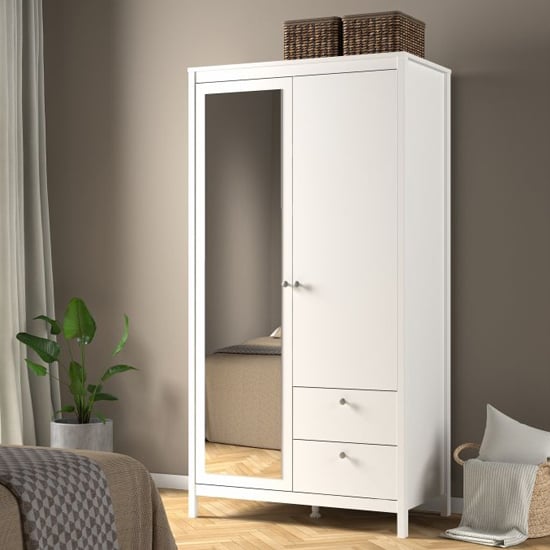 Read more about Macron mirrored wooden wardrobe 2 doors 2 drawers in white
