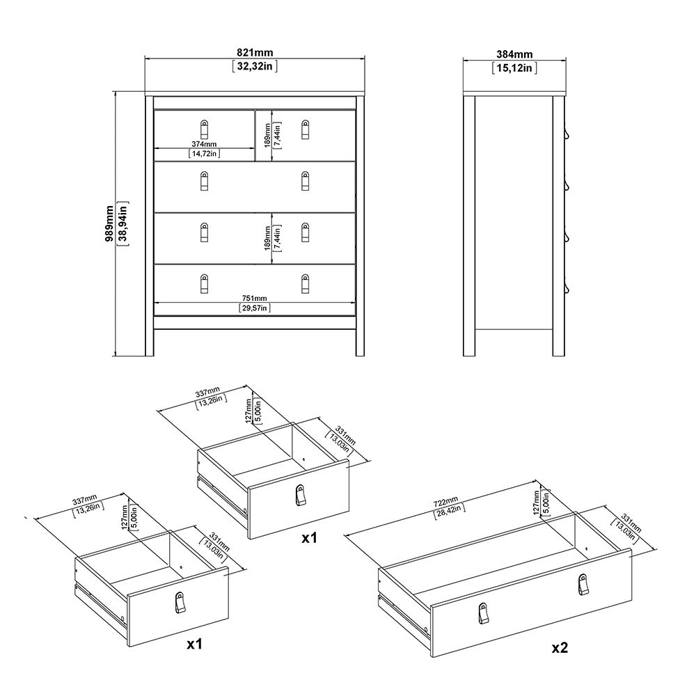 Macron Wooden Bedroom Set With 2 Door Wardrobe In Black