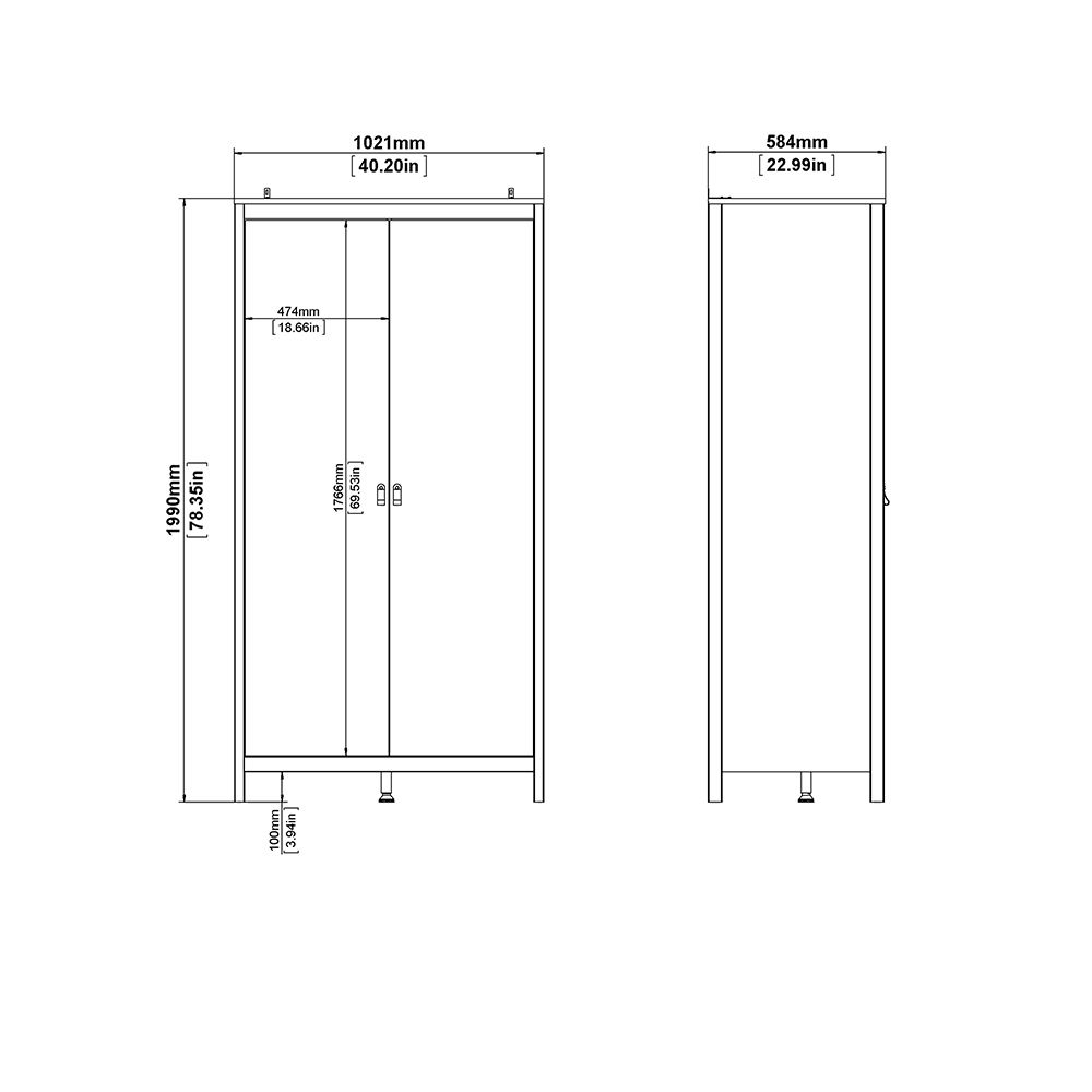 Macron Wooden Bedroom Set With 2 Door Wardrobe In Black