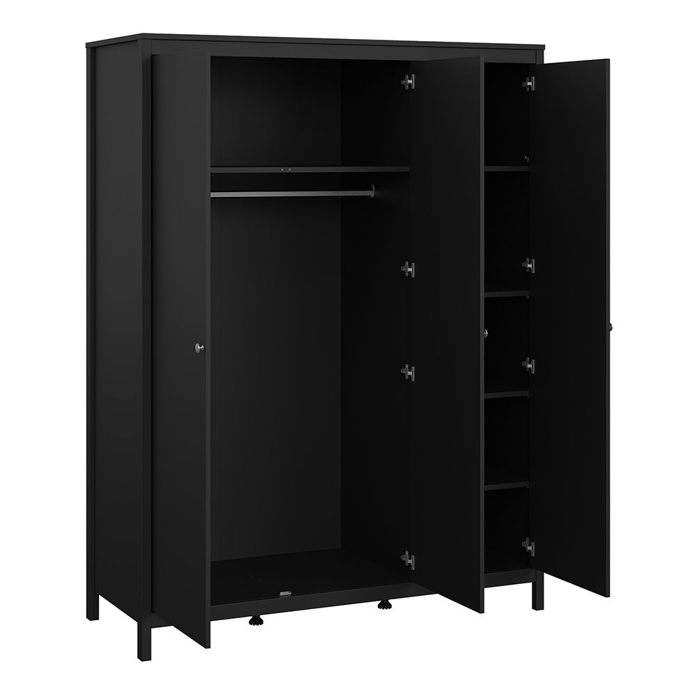 Macron Wooden Bedroom Set With 3 Door Wardrobe In Black