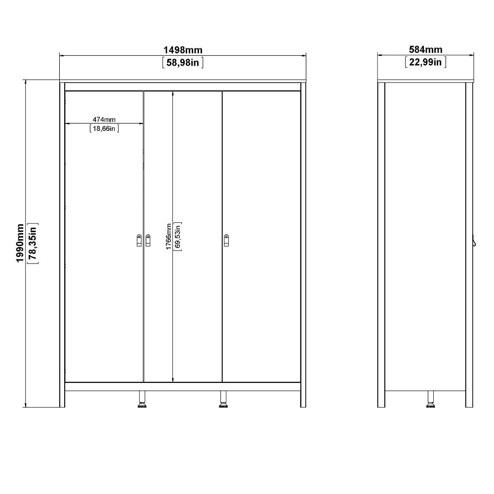 Macron Wooden Bedroom Set With 3 Door Wardrobe In White