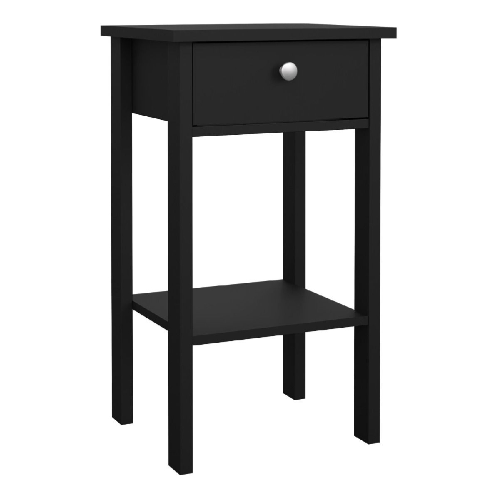 Macron Wooden Bedside Cabinet With 1 Drawer In Matt Black