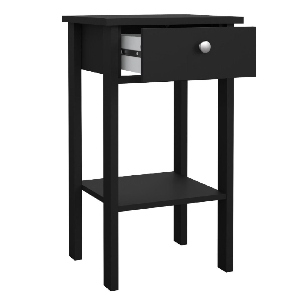 Macron Wooden Bedside Cabinet With 1 Drawer In Matt Black