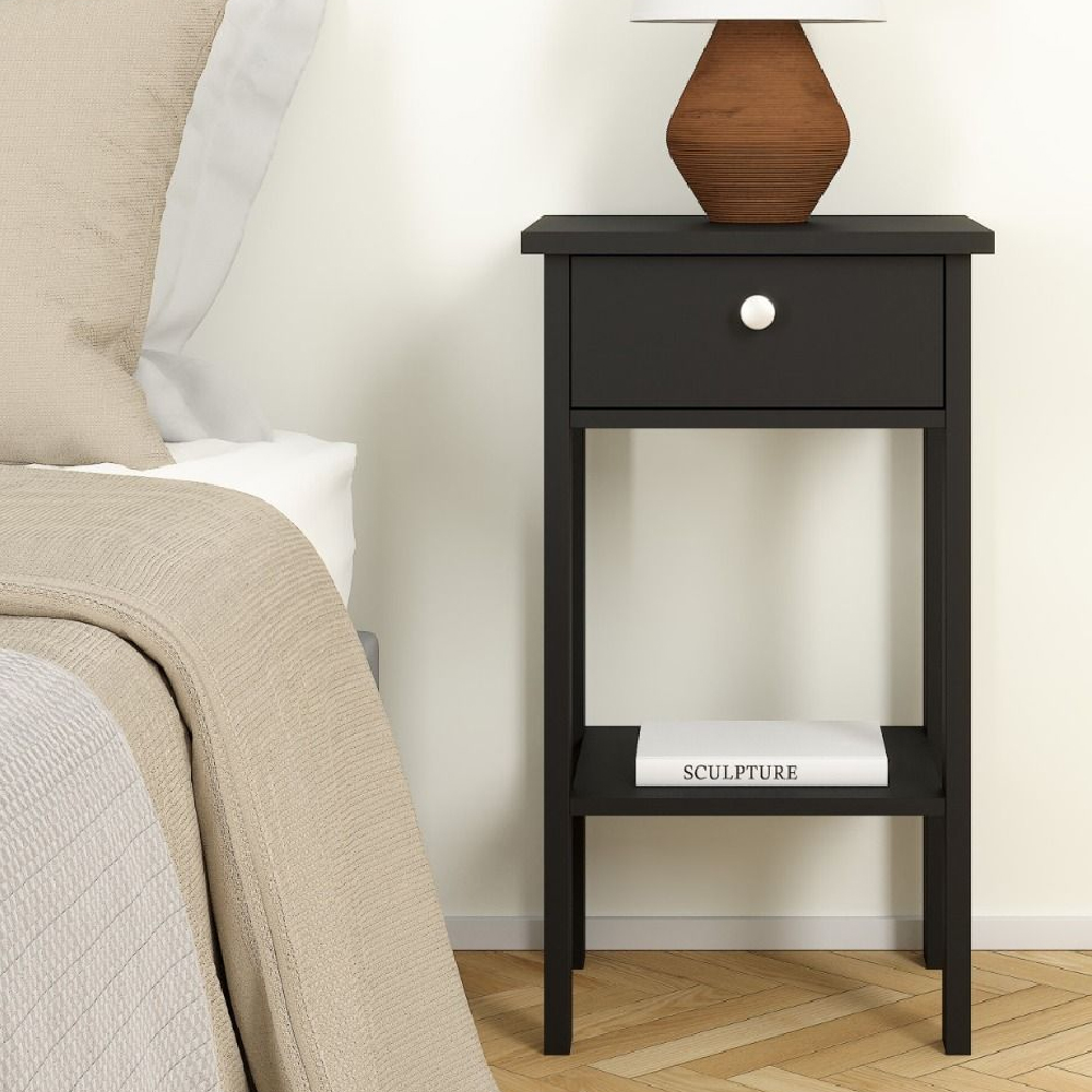 Read more about Macron wooden bedside cabinet with 1 drawer in matt black