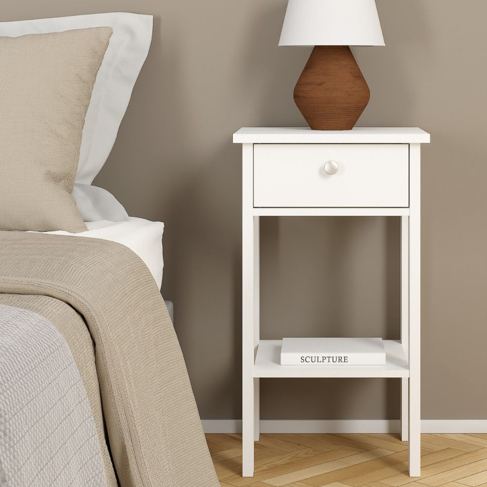 Read more about Macron wooden bedside cabinet with 1 drawer in white