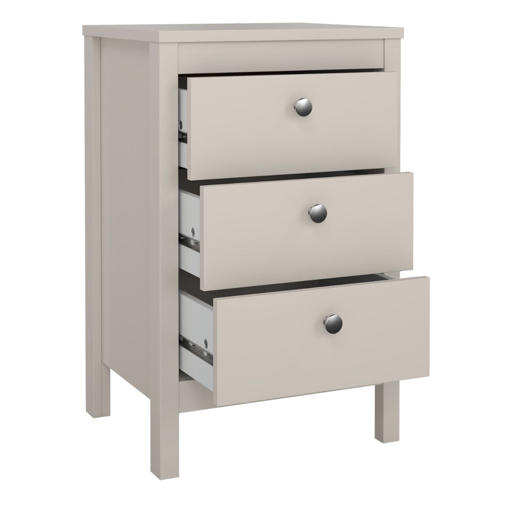 Macron Wooden Bedside Cabinet With 3 Drawers In Cashmere