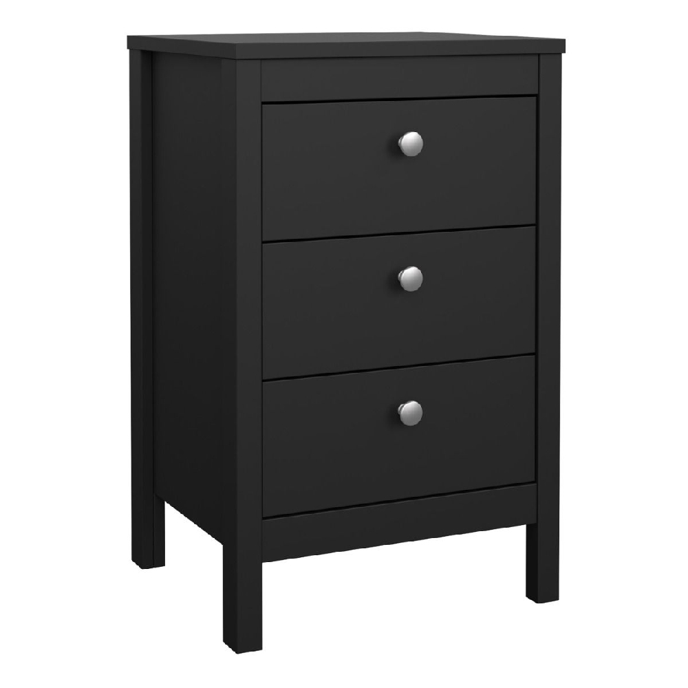 Macron Wooden Bedside Cabinet With 3 Drawers In Matt Black