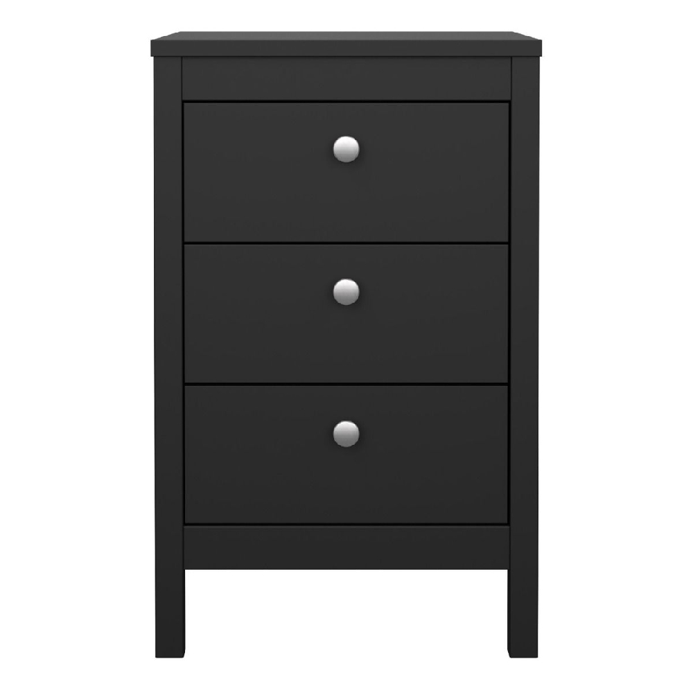 Macron Wooden Bedside Cabinet With 3 Drawers In Matt Black
