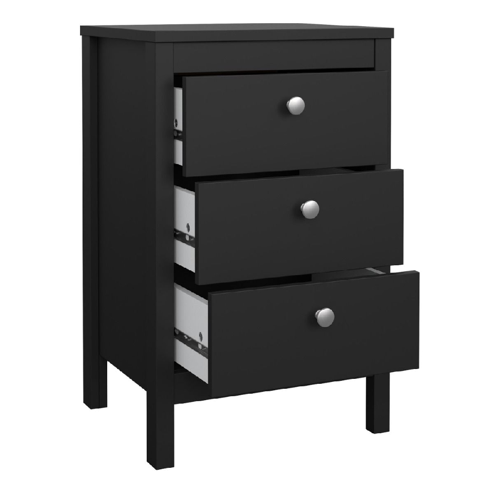 Macron Wooden Bedside Cabinet With 3 Drawers In Matt Black