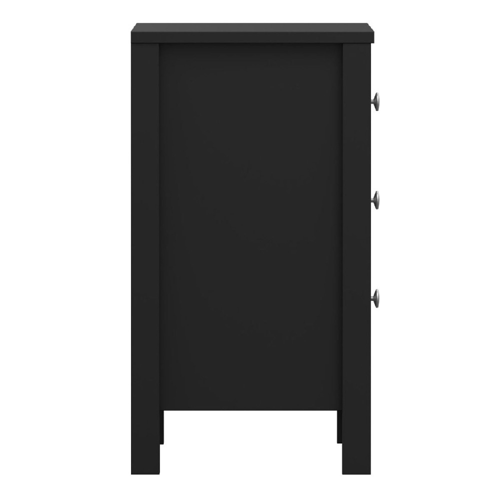Macron Wooden Bedside Cabinet With 3 Drawers In Matt Black