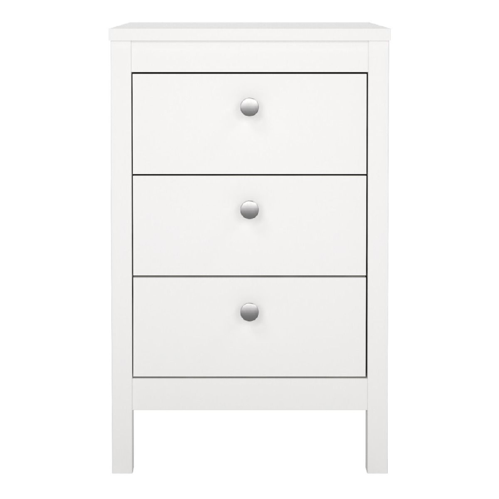 Macron Wooden Bedside Cabinet With 3 Drawers In White