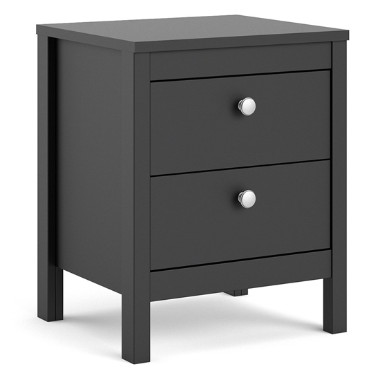 Macron Wooden Bedside Cabinet With 2 Drawers In Matt Black