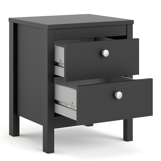 Macron Wooden Bedside Cabinet With 2 Drawers In Matt Black