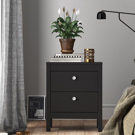 Photo of Macron wooden bedside cabinet in matt black with 2 drawers