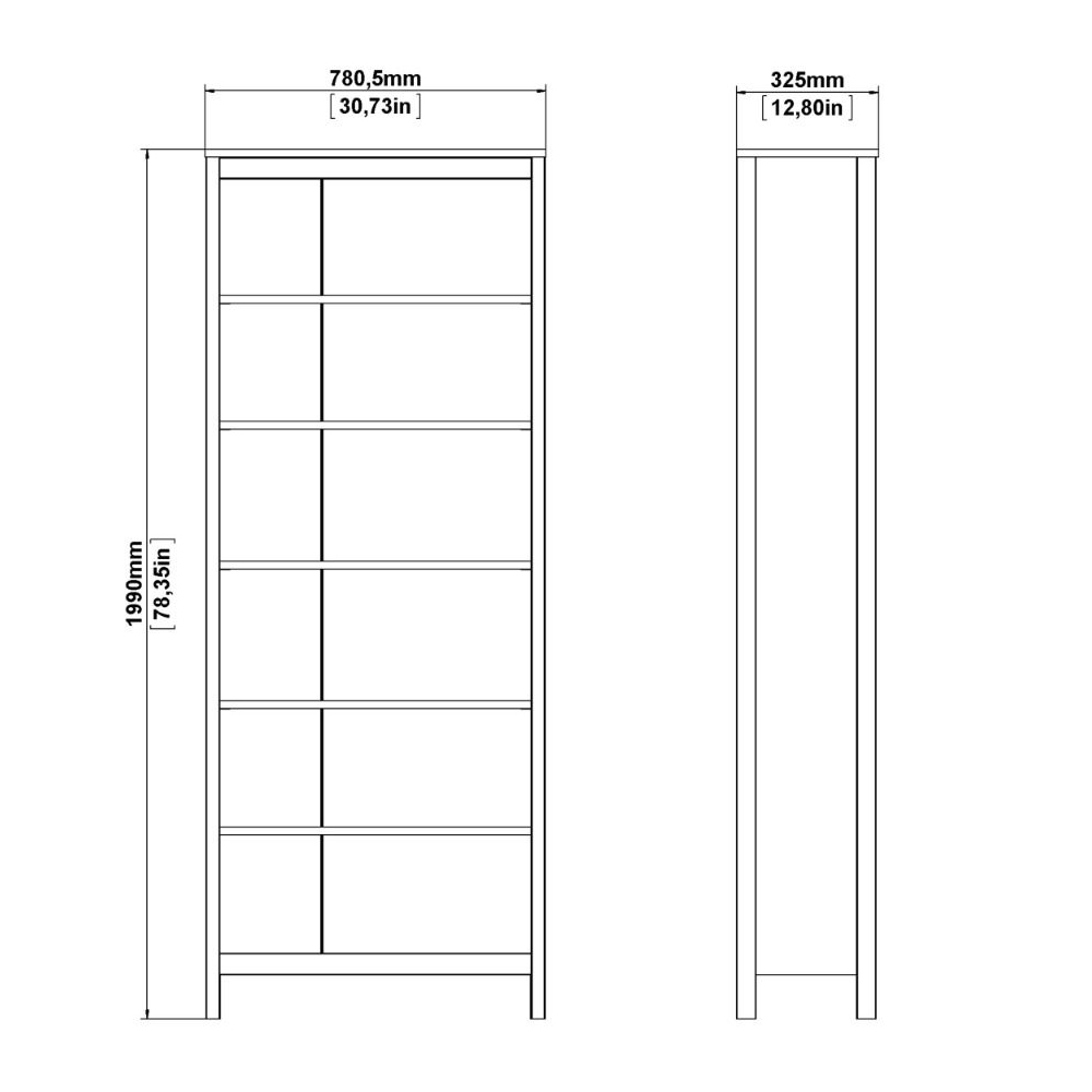 Macron Wooden Bookcase With 5 Shelves In White