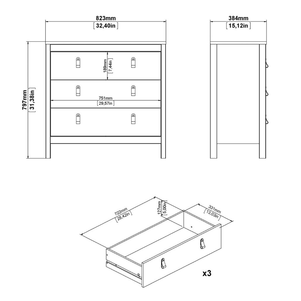 Macron Wooden Chest Of 3 Drawers In Cashmere