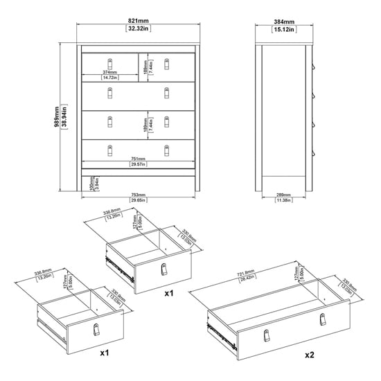 Macron Wooden Chest Of 5 Drawers In Matt Black