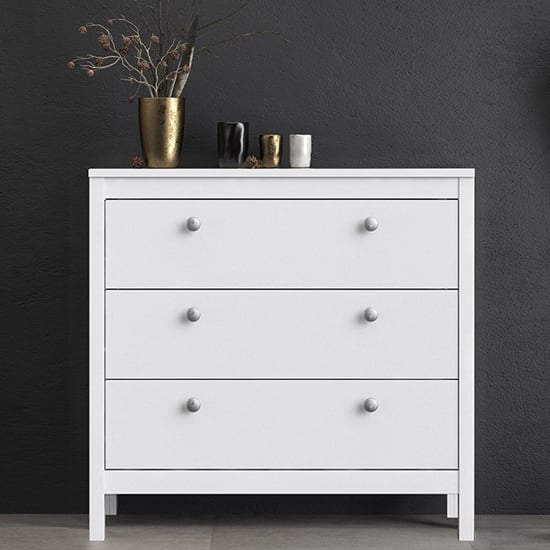 Photo of Macron wooden chest of drawers in white with 3 drawers