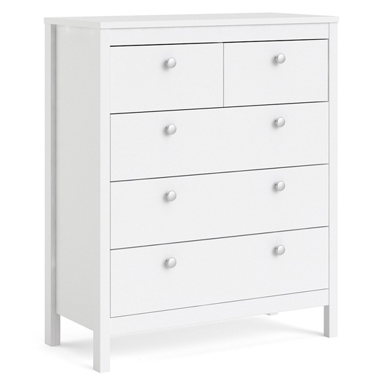 Macron Wooden Chest Of 5 Drawers In White
