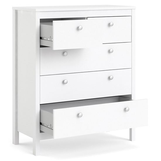 Macron Wooden Chest Of 5 Drawers In White