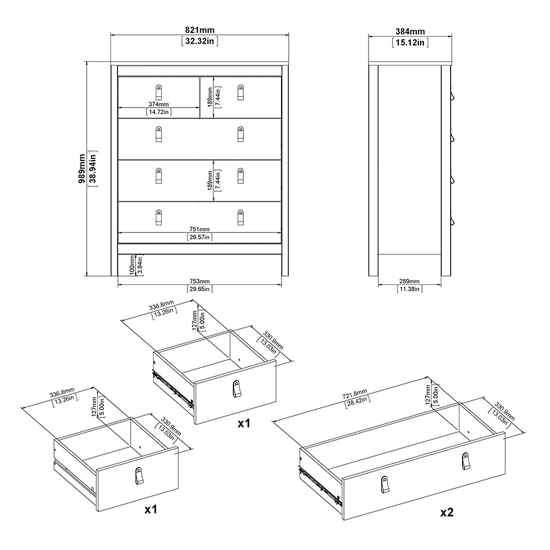 Macron Wooden Chest Of 5 Drawers In White