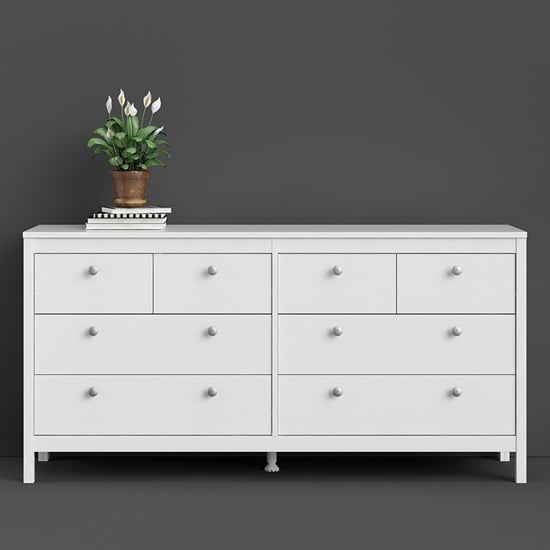 Photo of Macron wooden chest of drawers in white with 8 drawers