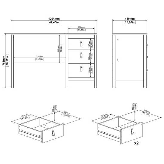 Macron Wooden Computer Desk With 3 Drawers In Black