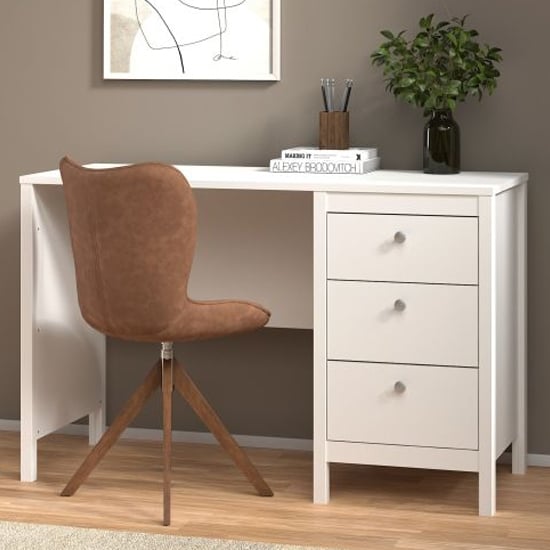 Product photograph of Macron Wooden Computer Desk With 3 Drawers In White from Furniture in Fashion