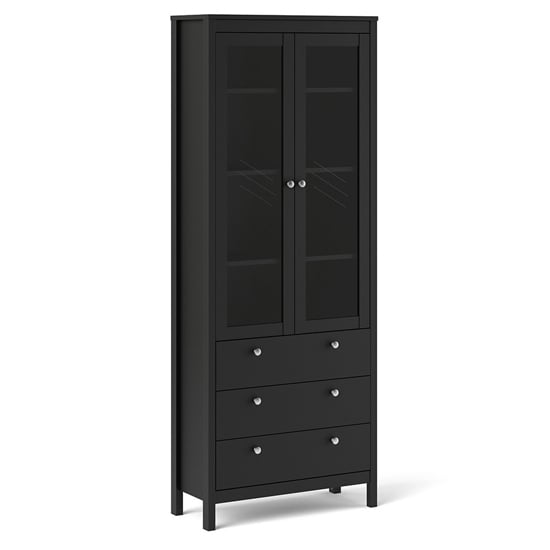 Macron Wooden Display Cabinet With 3 Drawers In Matt Black