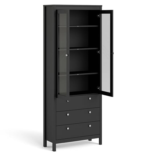 Macron Wooden Display Cabinet With 3 Drawers In Matt Black