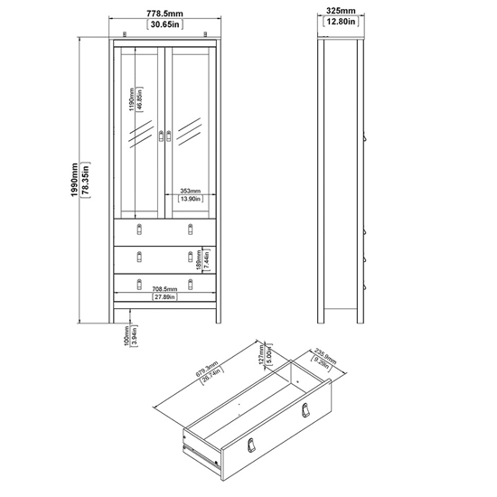 Macron Wooden Display Cabinet With 3 Drawers In Matt Black