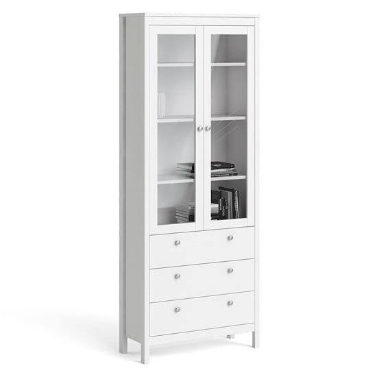 Macron Wooden Display Cabinet With 3 Drawers In White