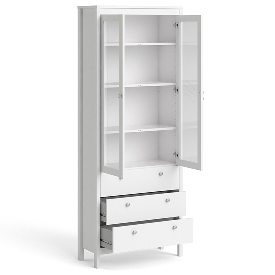 Macron Wooden Display Cabinet With 3 Drawers In White