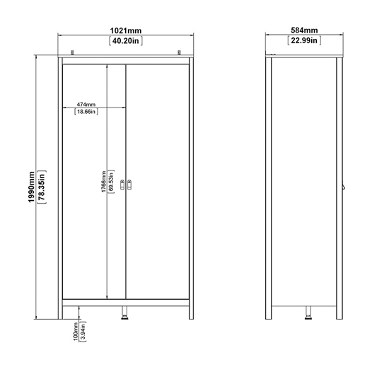 Macron Wooden Wardrobe With 2 Doors In Matt Black