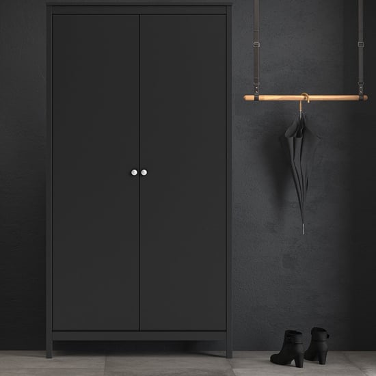 Product photograph of Macron Wooden Double Door Wardrobe In Matt Black from Furniture in Fashion
