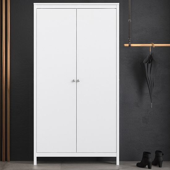 Product photograph of Macron Wooden Double Door Wardrobe In White from Furniture in Fashion