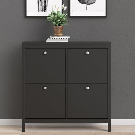 Photo of Macron wooden shoe cabinet in matt black with 4 compartments