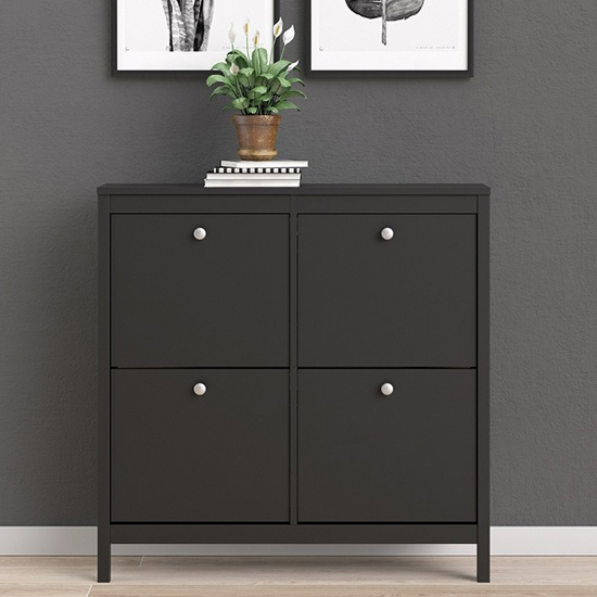 Read more about Macron wooden shoe cabinet with flip doors in matt black