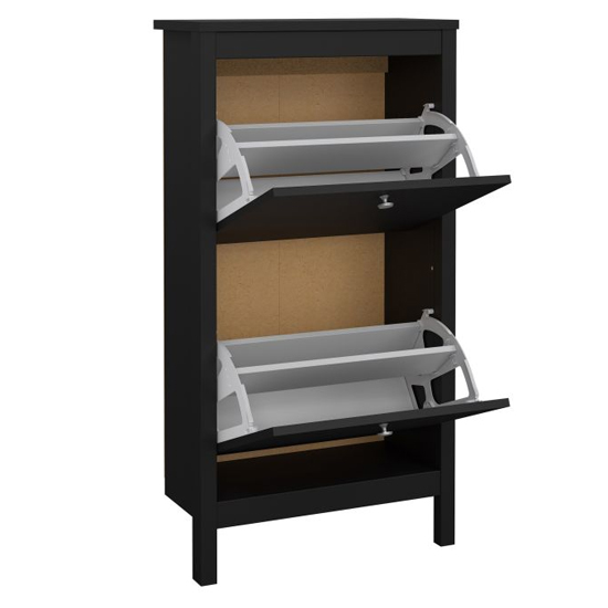 Macron Wooden Shoe Storage Cabinet With 2 Flap Doors In Black