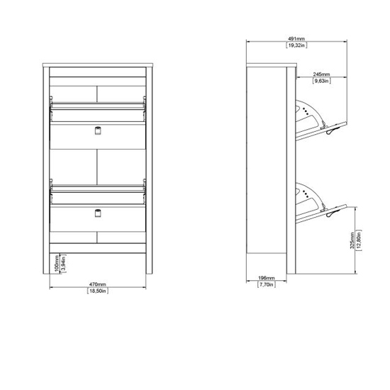 Macron Wooden Shoe Storage Cabinet With 2 Flap Doors In Black