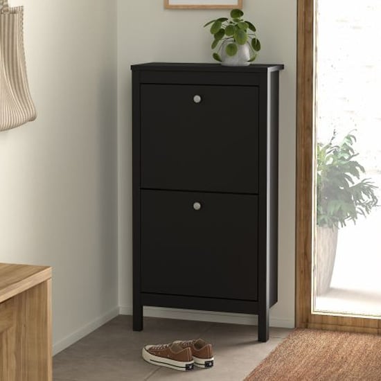 Product photograph of Macron Wooden Shoe Storage Cabinet With 2 Flap Doors In Black from Furniture in Fashion