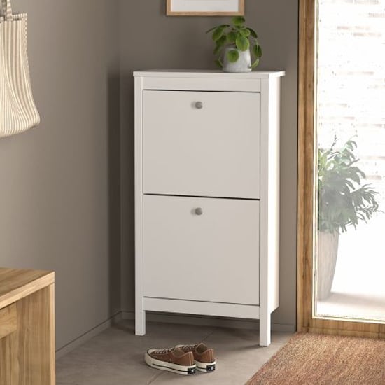 Product photograph of Macron Wooden Shoe Storage Cabinet With 2 Flap Doors In White from Furniture in Fashion