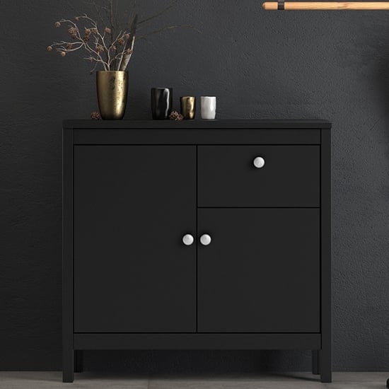 Macron Wooden Sideboard In Matt Black With 2 Doors And 1 Drawer