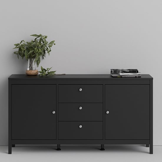 Photo of Macron wooden sideboard in matt black with 2 doors and 3 drawers
