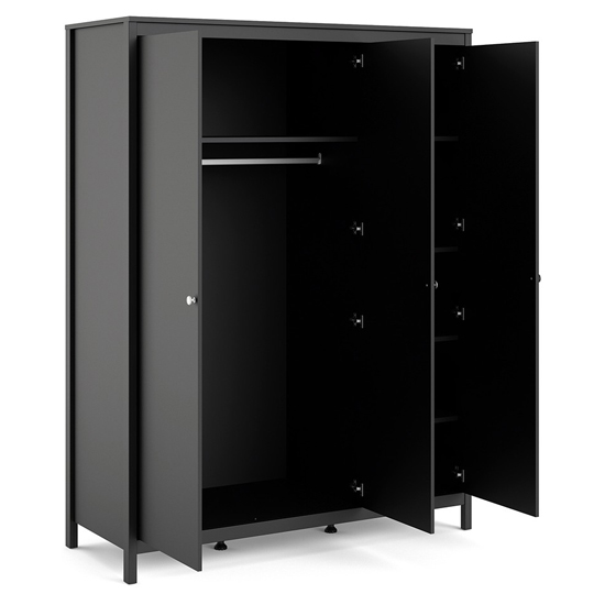 Macron Wooden Wardrobe With 3 Doors In Matt Black