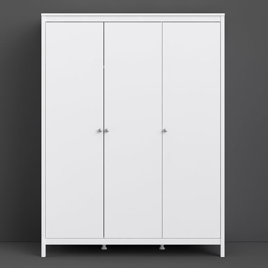 Product photograph of Macron Wooden Triple Door Wardrobe In White from Furniture in Fashion